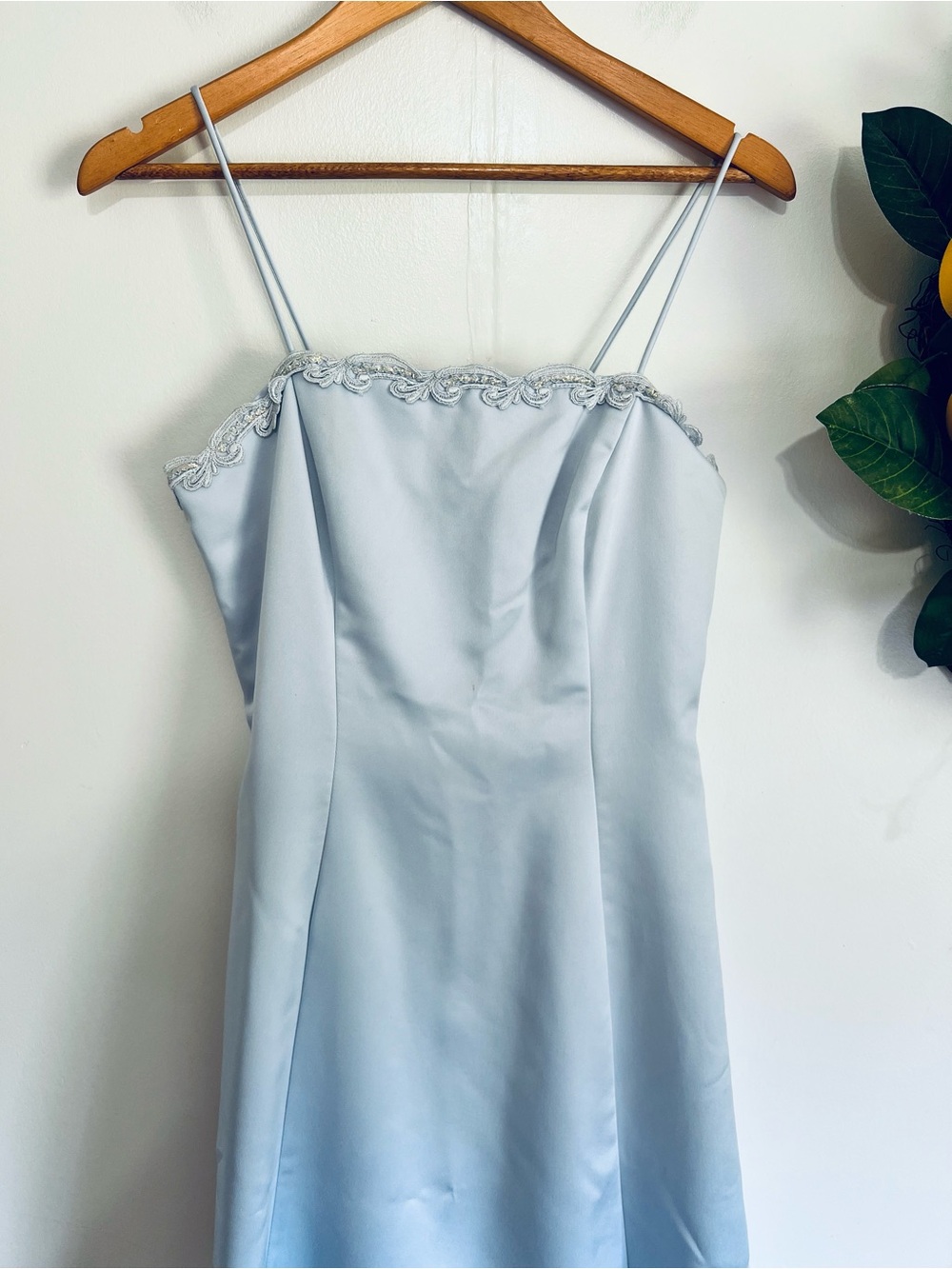 Vintage Embellished Trim Formal Gown Prom Spaghetti Strap Dress
